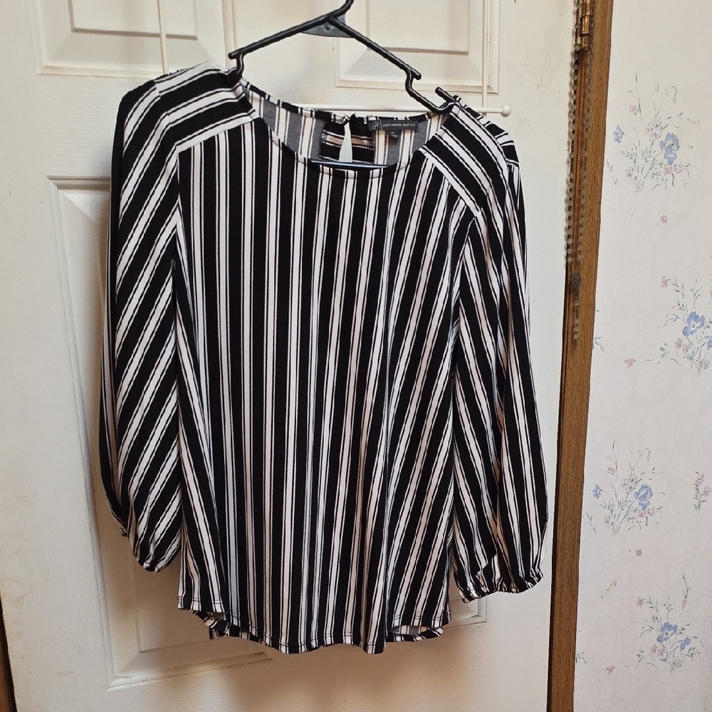 Adrianna Papell Black and White Striped Blouse